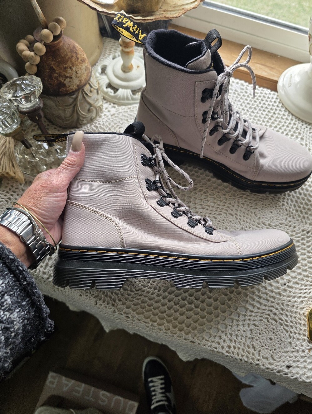 Dr. Martens Women's Lace-Up Boots in Light Pink with Black Sole Women's Size 10